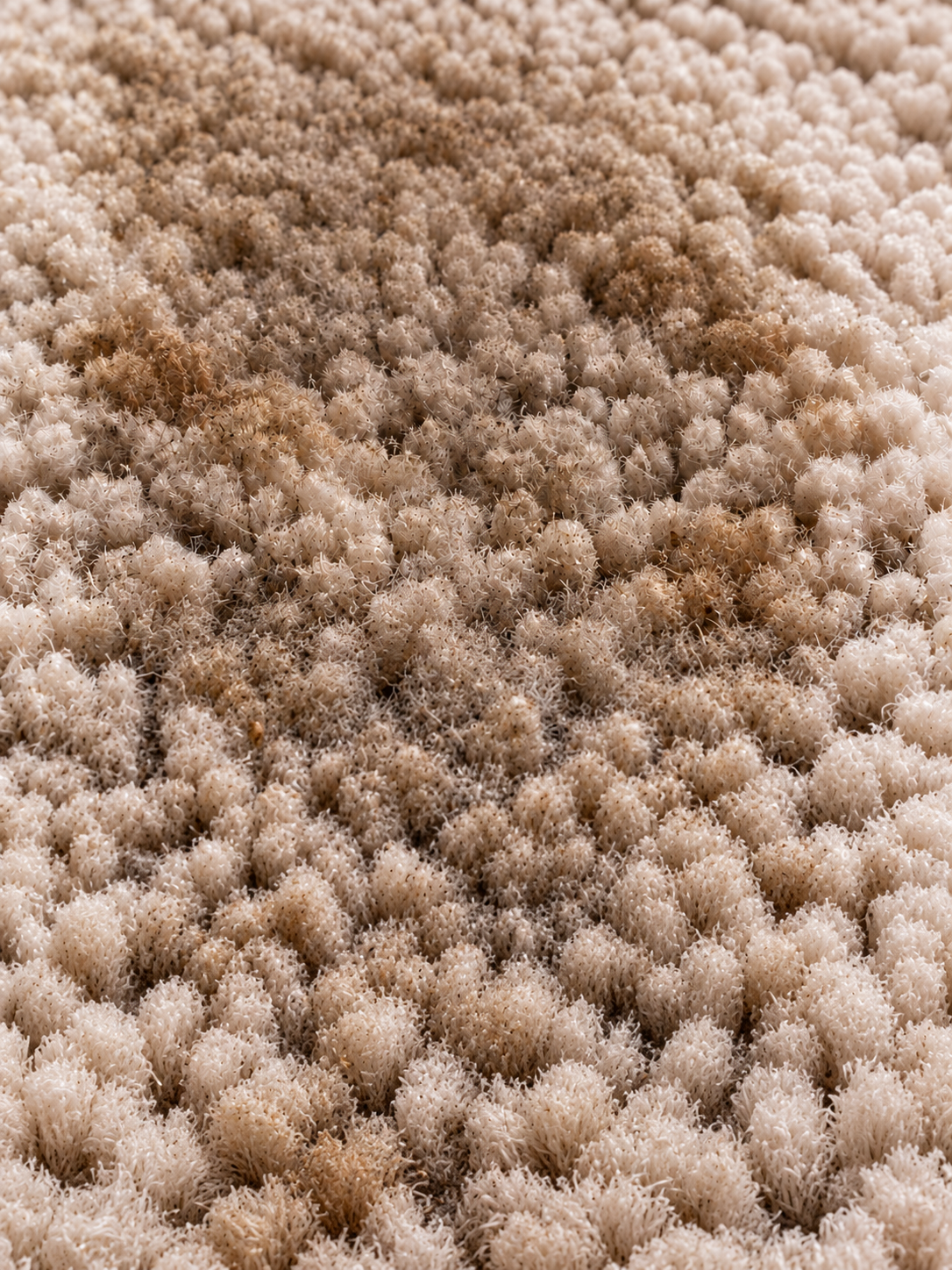 The same illustrated carpet with visible soil and stains